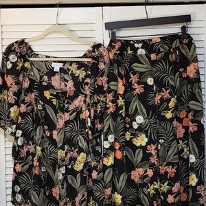 Floral Black Skirt Set